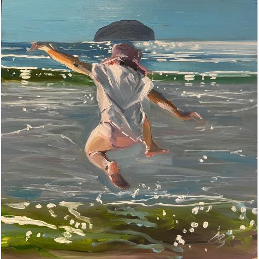 ‘Jumping Waves, Girvan Beach (with Ailsa Craig)